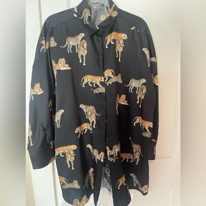 Zara size Large shirt oversized shirt tigers and cheetahs